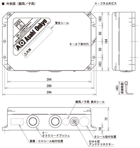 双方向データケーブレス100S外形図