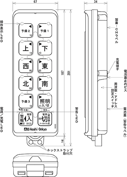 スマートケーブレス50000送信機外形図