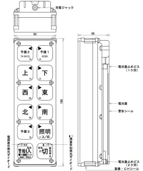 スリムケーブレス5000送信機外形図